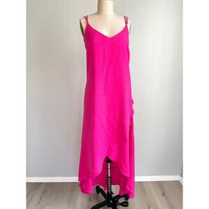Lulus Hot Pink Tulip Hem Maxi Dress Small Hi Low‎ Flowy Coquette Barbie Dainty